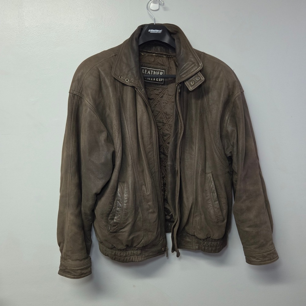 Leather Limited Brown Retro 80s Bomber Jacket Boomer Style Large